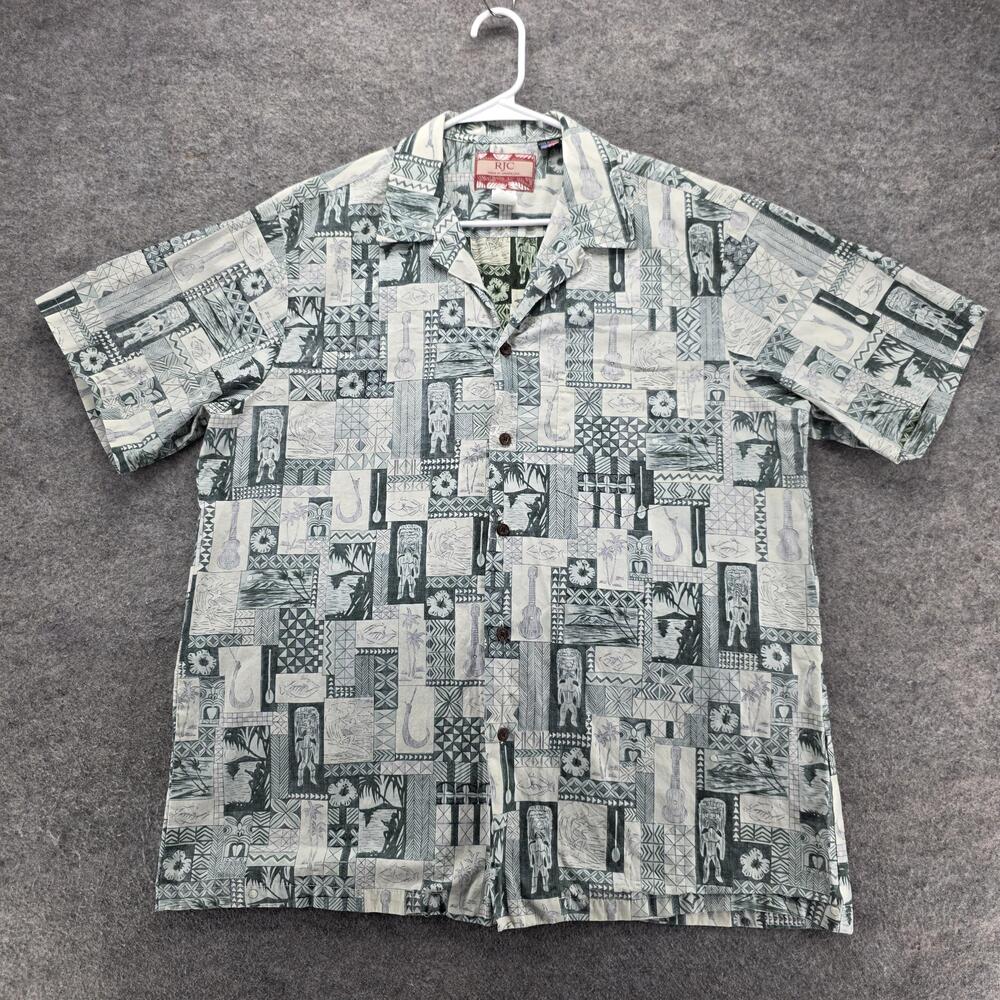 RJC Shirt Mens XL Green Graphic Short Sleeve Button Up Relaxed Fit Hawaiian